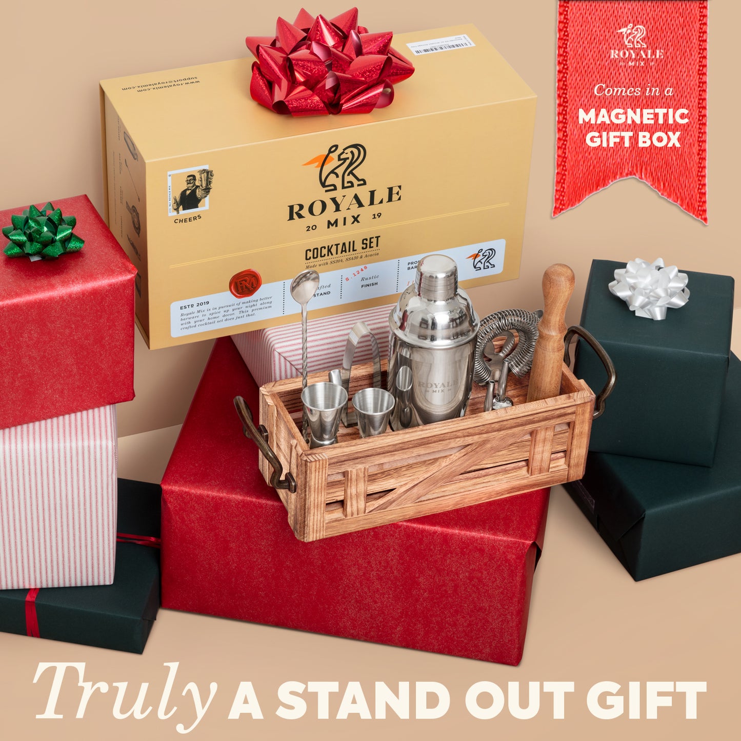 Bartender Kit with Rustic Organizer (SILVER)