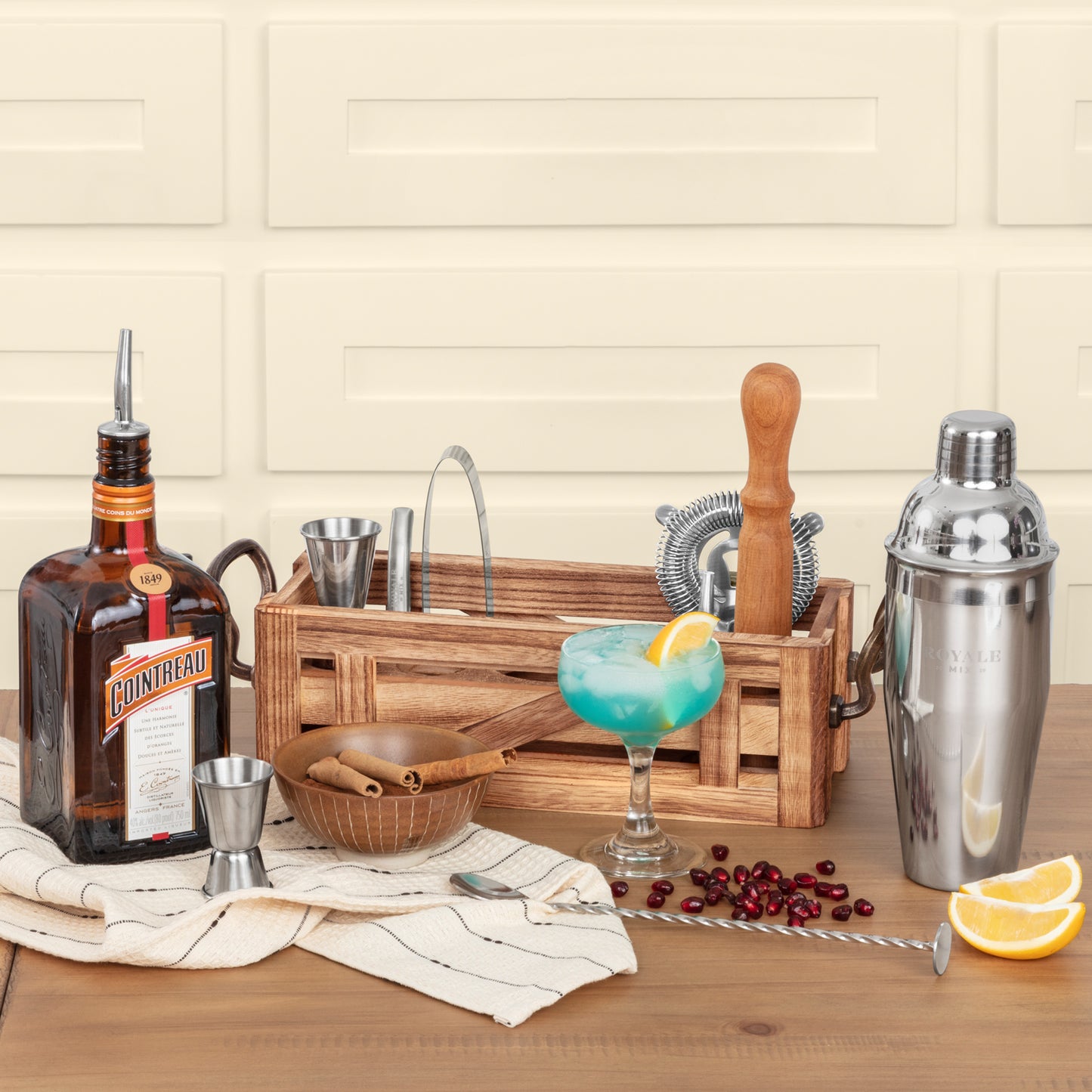 Bartender Kit with Rustic Organizer (SILVER)