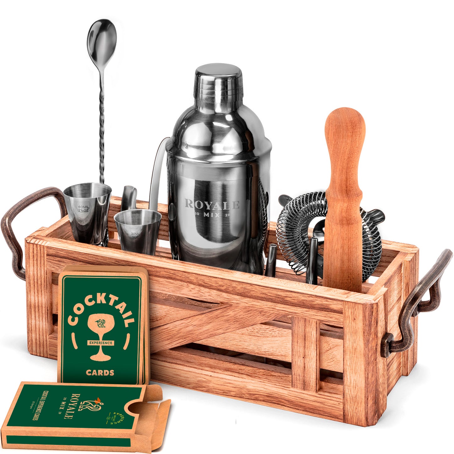 Bartender Kit with Rustic Organizer (BLACK)