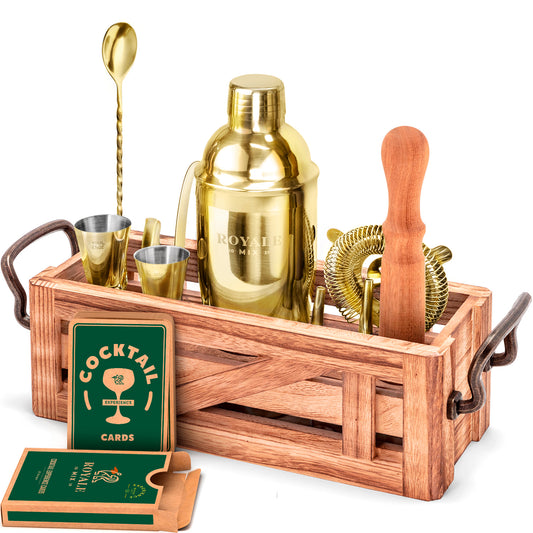Bartender Kit with Rustic Organizer (GOLD)
