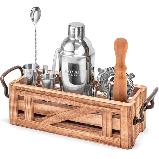 Bartender Kit with Rustic Organizer (SILVER)